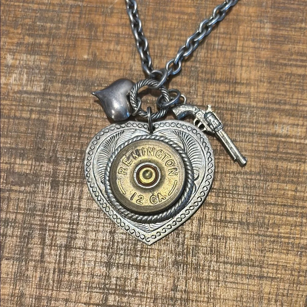 Heart Pendant Necklace with Bullet Charm Southern Western Cowgirl